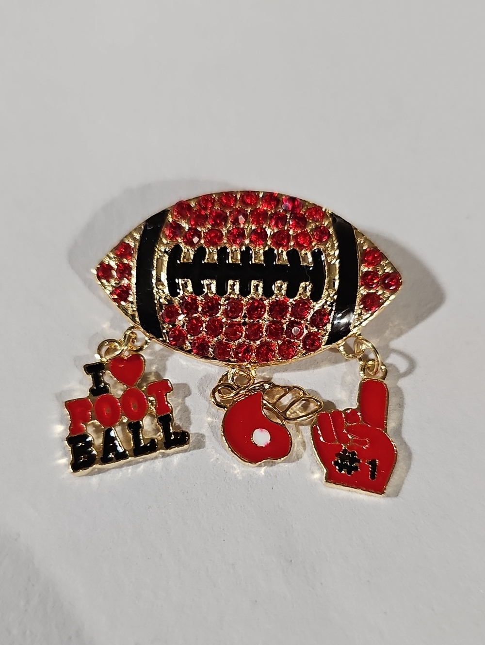 Red Rhinestone Football Brooch with Game Day Charms
